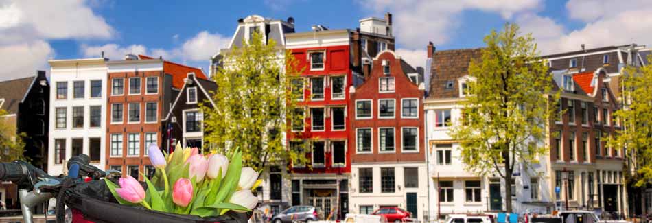 Städtereisen im Frühling: Blick auf typische Häuser in Amsterdam