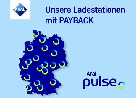 Aral: Punkte auf das Laden eines E-Autos bei Aral pulse. Für Standortübersicht der Ladesäulen klicken.