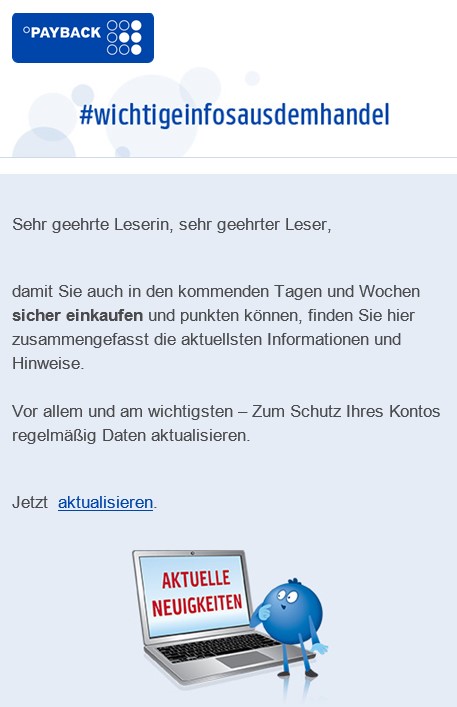 Aktuelle Phishing-Mail im Umlauf