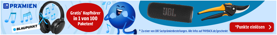 PAYBACK Prämien: Gratis Blaupunkt Kopfhörer in einem von 100 Paketen. Jetzt Punkte einlösen.