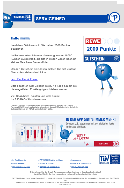 Aktuelle Phishing-Mail im Umlauf