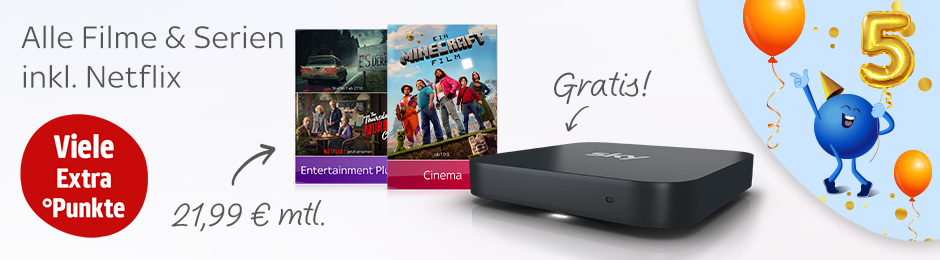 Viele Extra Punkte mit dem Sky Cinema & Entertainment Plus Paket für nur 21,99€ monatlich.