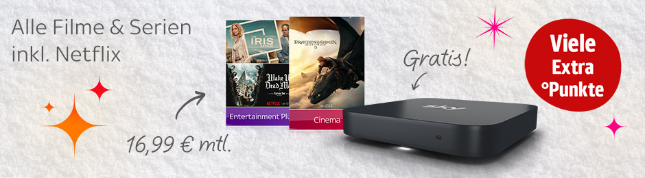 Viele Extra Punkte mit dem Sky Cinema & Entertainment Plus Paket für nur 16,99€ monatlich.