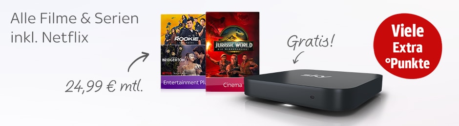 Viele Extra Punkte mit dem Sky Cinema & Entertainment Plus Paket für nur 24,99 € monatlich.