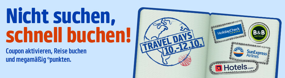 Coupon aktivieren, Reise buchen und megamäßig punkten. 