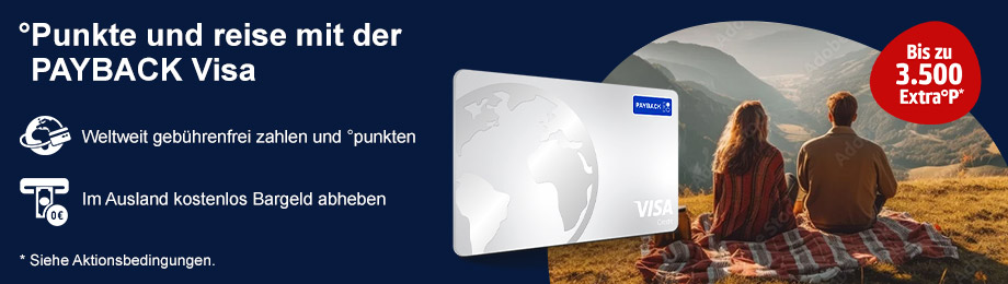 Punkte und reise mit der PAYBACK Visa, bis zu 3500 Extra Punkte. Hier klicken.