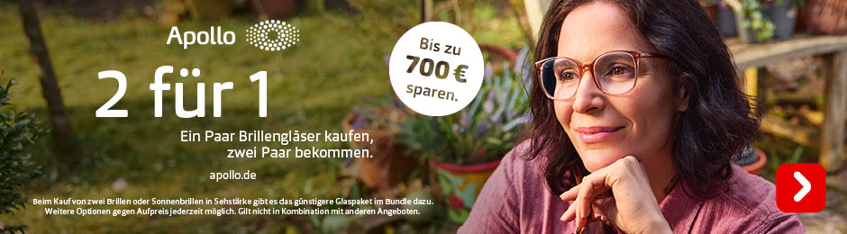 2 für 1: Ein Paar Brillengläser kaufen, zwei Paar bekommen. Bis zu 700 € sparen.