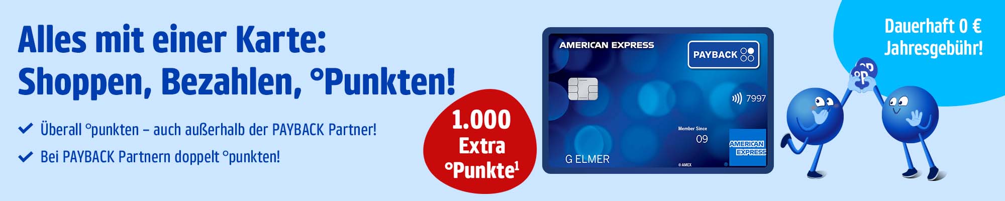 Mit der kostenlosen PAYBACK Amex Kreditkarte immer und überall punkten und Extra-Punkte für die Beantragung sichern