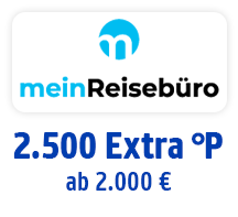 Jetzt bei mein Reisebüro 2500 Extra-Punkte ab 2000 € Buchungswert. Hier Coupon aktivieren.