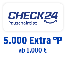 Jetzt bei Check24 Pauschalreise 5000 Extra-Punkte ab 1000 €. Hier Coupon aktivieren.
