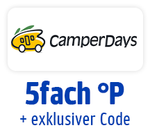 Jetzt bei CamperDays 5fach °Punkte + exkl. Code. Hier Coupon aktivieren.