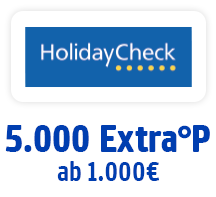 Jetzt bei HolidayCheck 5000 Extra-Punkte ab 1000 € Buchungswert. Hier Coupon aktivieren.