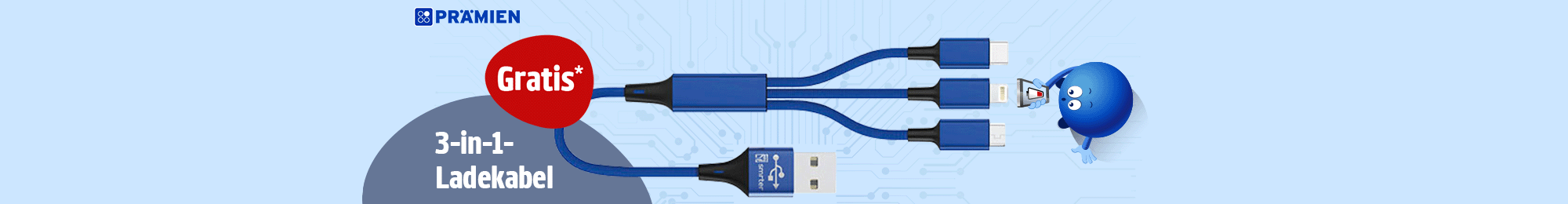 Beim Kauf einer Aktionsprämie gibt es ein 3in1 Ladekabel geschenkt! Zur Aktionsseite.