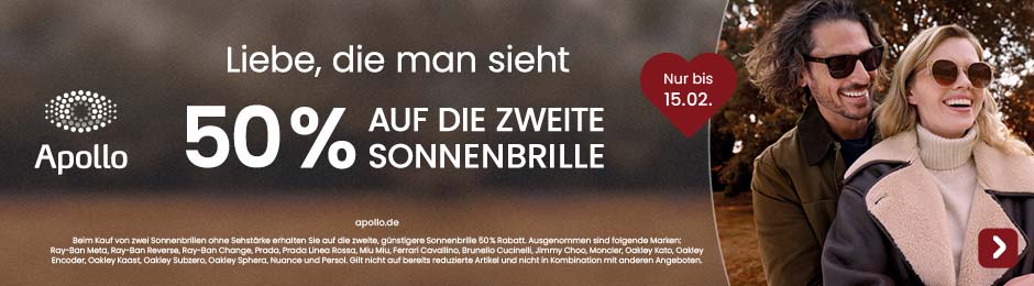 Liebe, die man sieht. 50% auf die zweite Sonnenbrille. Nur bis 15.02.2025.