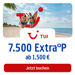 Bei TUI 7500 Extra-Punkte ab 1500 € Buchungswert. Jetzt hier Coupon aktivieren.