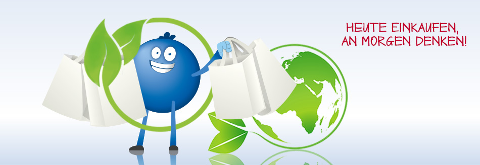 Nachhaltig einkaufen: Ein Pointee hält umweltfreundliche Tüten hoch