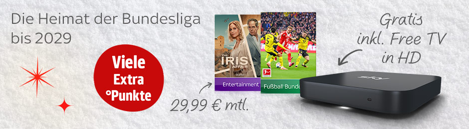 Viele Extra Punkte mit dem Sky Entertainment & Fußball Bundesliga Paket für nur 29,99€ monatlich.