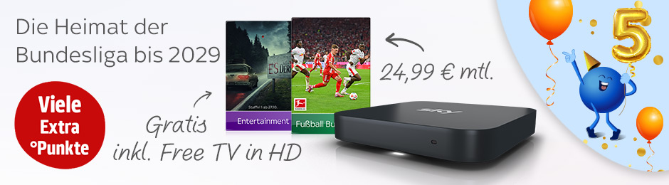 Viele Extra Punkte mit dem Sky Entertainment & Fußball Bundesliga Paket für nur 29,99€ monatlich.