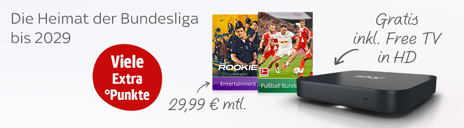 Viele Extra Punkte mit dem Sky Entertainment & Fußball Bundesliga Paket für nur 29,99 € monatlich.