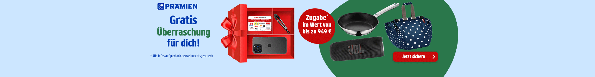 ALT-Text: PAYBACK Prämien: Punkte einlösen und gratis Geschenk dazu bekommen.