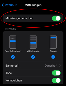 PAYBACK Permissions unter iOS erlauben