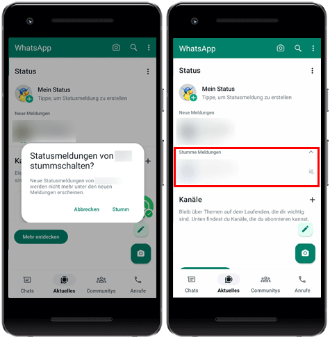 WhatsApp-Status stumm stellen