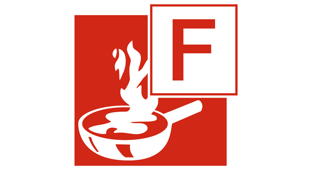 Symbol an einem Fettbrand-Feuerlöscher