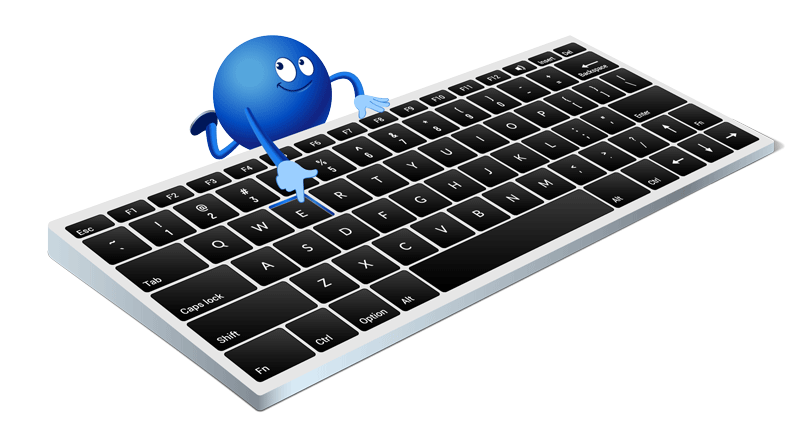 Ein Pointee benutzt eine Tastatur
