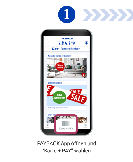 PAYBACK App öffnen und Karte + PAY wählen