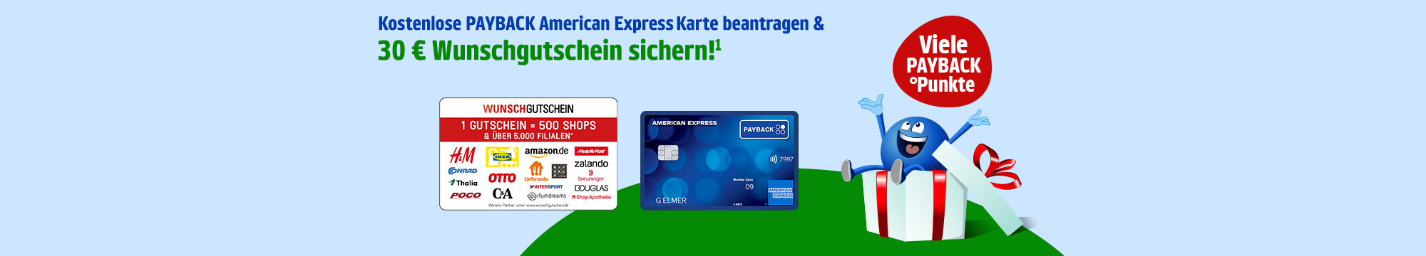 PAYBACK Amex Karte: 30€ Wunschgutschein sichern. Dauerhaft ohne Jahresgebühr. Es gelten Bedingungen. Jetzt beantragen.