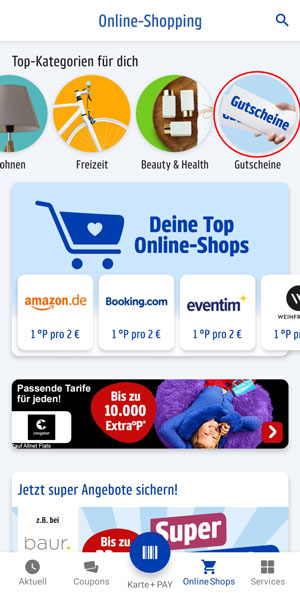 In der PAYBACK App findest du die Gutscheine im Bereich der Online-Shops