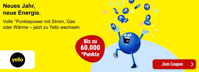 Yello: Bis zu 60.000 Punkte pro Abschluss. Jetzt Energieanbieter wechseln. Hier klicken, um zum Coupon zu gelangen.