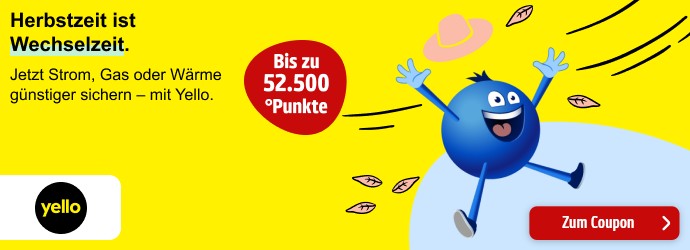Yello: Bis zu 52.500 Punkte pro Abschluss. Jetzt Energieanbieter wechseln. Hier klicken, um zum Coupon zu gelangen.