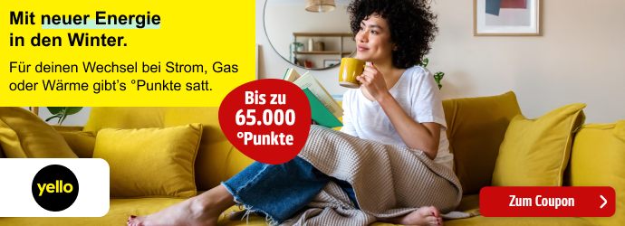 Yello: Bis zu 60.000 Punkte pro Abschluss. Jetzt Energieanbieter wechseln. Hier klicken, um zum Coupon zu gelangen.