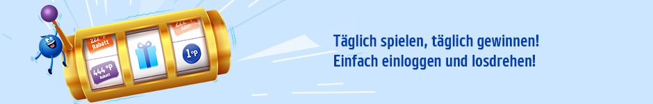 Täglich am Gewinn-o-mat spielen! Einfach einloggen und losdrehen!