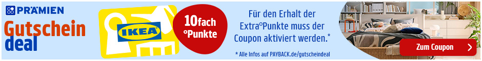 PAYBACK Prämien: 10fach Punkte auf eine IKEA Gutschein-Bestellung! Zum Coupon.