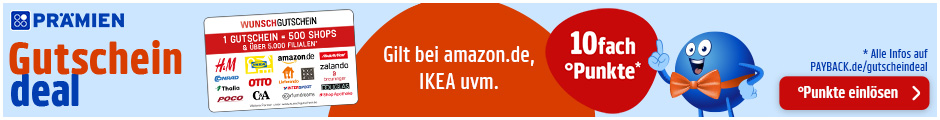 PAYBACK Prämien: 10fach Punkte auf eine Wunschgutschein-Bestellung! Jetzt Coupon aktivieren.