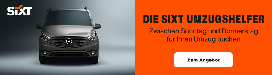 Umzugskarton mit Blumenvase und zwei Sprinter Modelle – Die Sixt Umzugshelfer Angebot